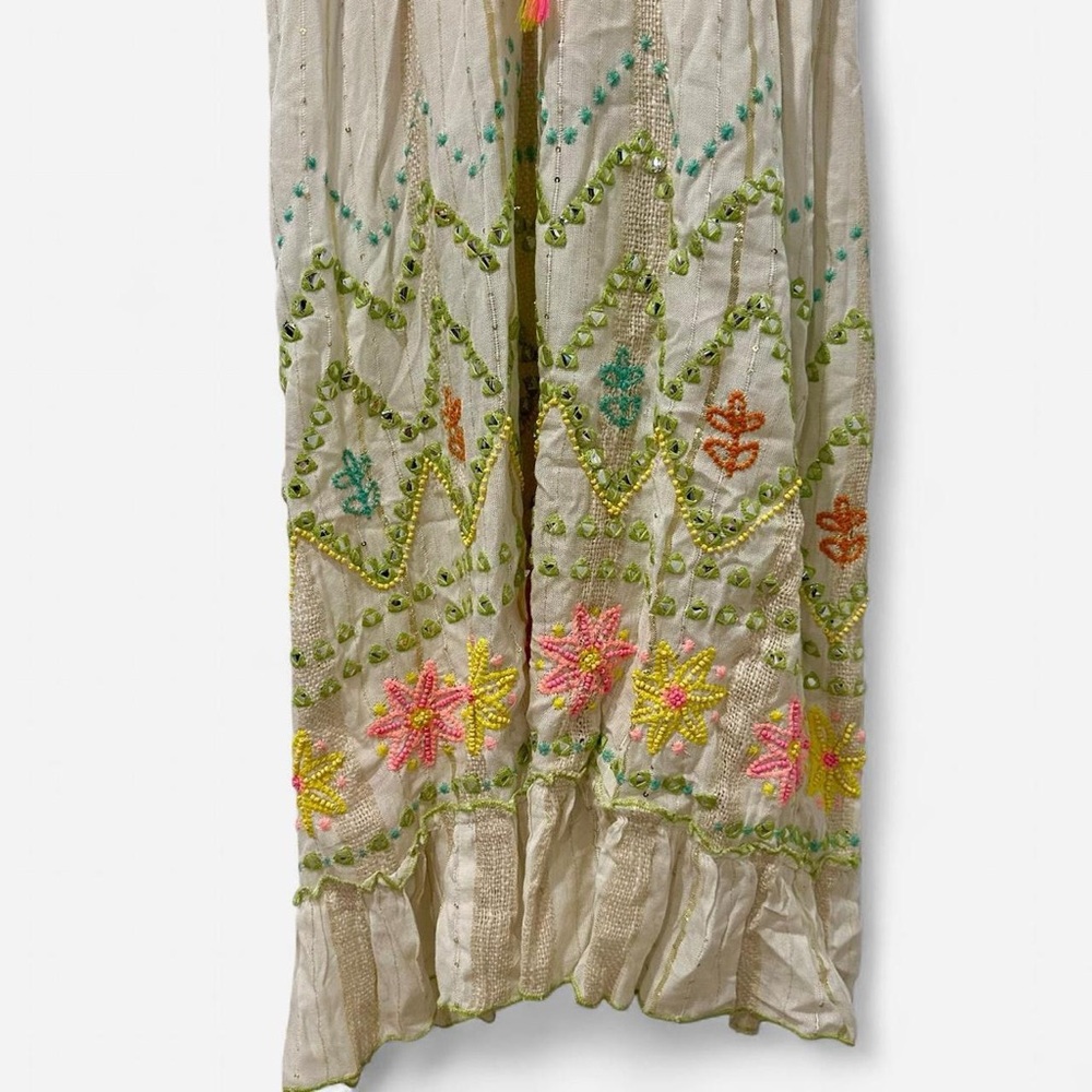 PALAK Boho Embroidered Beaded Cream Neon Detailed Maxi Dress One Size NWT - Picture 6 of 8